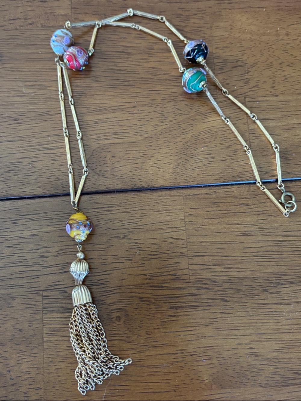 Gold-Tone Multi-Color Bead Tassel Necklace - Women Jewelry